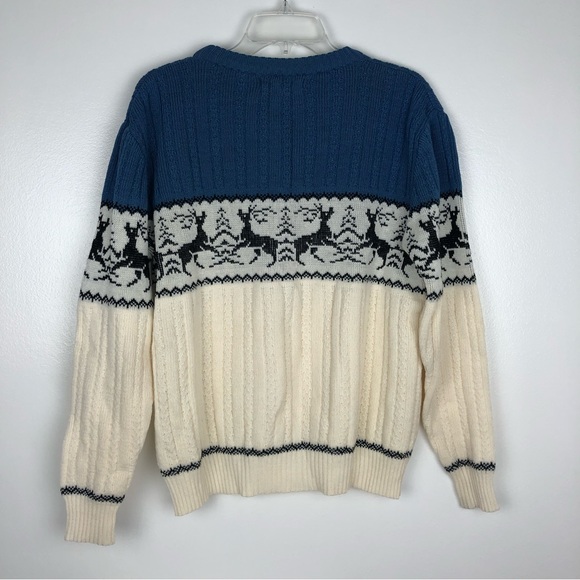 Vintage Hardwood & Pine Medium Blue White Reindeer Sweater Made in Romania - Picture 2 of 6